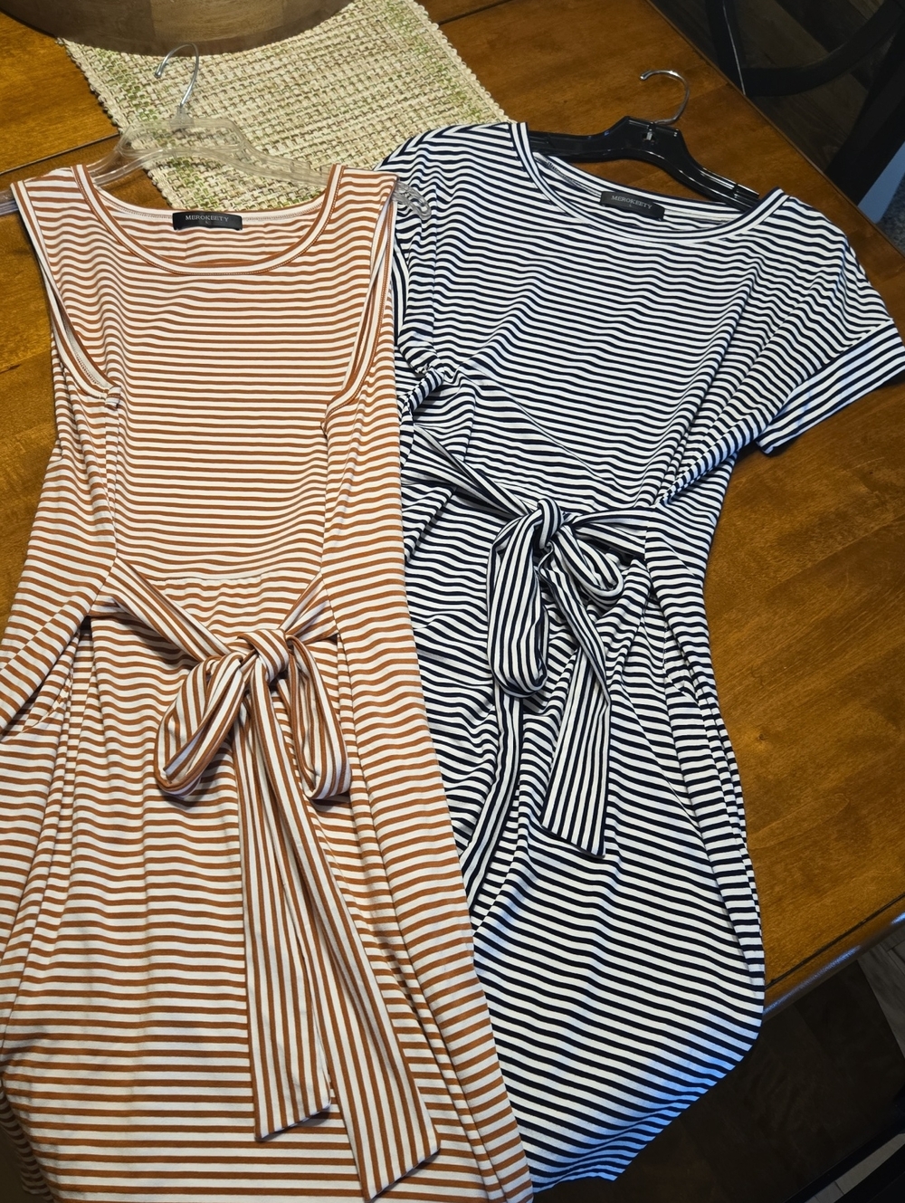 2 For 1 Price.- Madewell Striped Tie-Waist Dresses - Navy/White and Tan/White